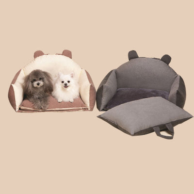 Dog Car Seat Bed – Bear Ears Safety Booster, Washable Plush Travel Seat for Small & Medium Dogs