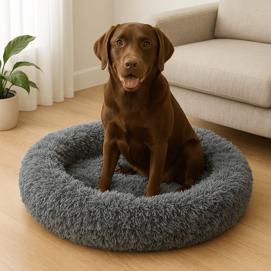 Calming Donut Dog Bed – Anti-Anxiety, Self-Warming Faux Fur for Small to XXL Dogs