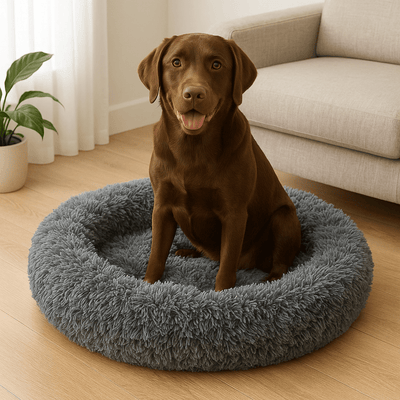 Calming Donut Dog Bed – Anti-Anxiety, Self-Warming Faux Fur for Small to XXL Dogs