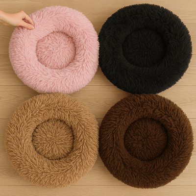 Calming Donut Dog Bed – Anti-Anxiety, Self-Warming Faux Fur for Small to XXL Dogs
