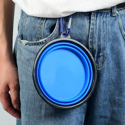 Collapsible Silicone Pet Bowl 350 ml – Foldable Travel Dish with Clip, Blue