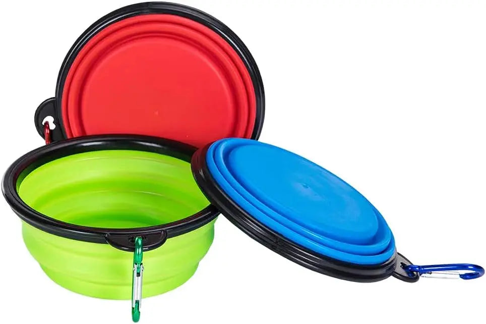 Collapsible Silicone Pet Bowl 350 ml – Foldable Travel Dish with Clip, Blue