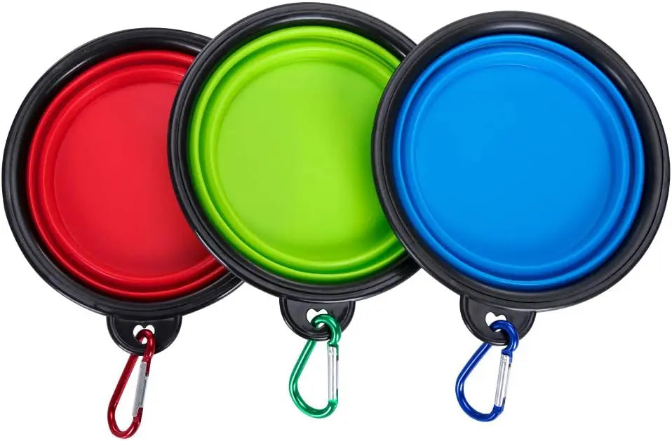 Collapsible Silicone Pet Bowl 350 ml – Foldable Travel Dish with Clip, Blue
