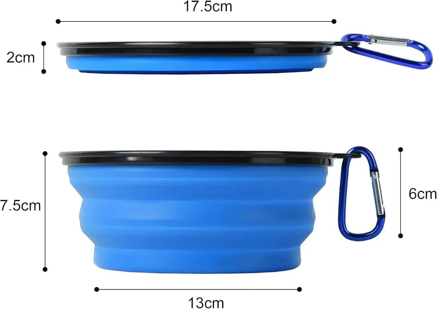 Collapsible Silicone Pet Bowl 350 ml – Foldable Travel Dish with Clip, Blue