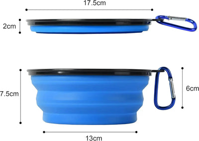 Collapsible Silicone Pet Bowl 350 ml – Foldable Travel Dish with Clip, Blue