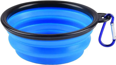 Collapsible Silicone Pet Bowl 350 ml – Foldable Travel Dish with Clip, Blue