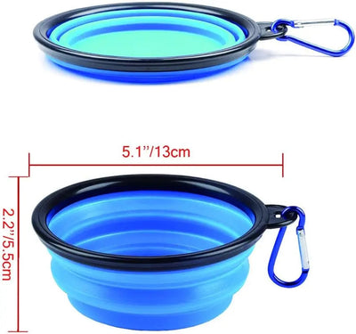 Collapsible Silicone Pet Bowl 350 ml – Foldable Travel Dish with Clip, Blue