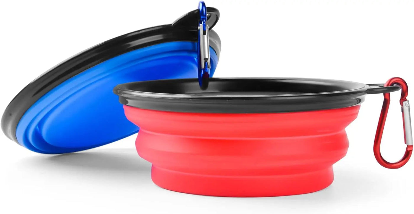 Collapsible Silicone Pet Bowl 350 ml – Foldable Travel Dish with Clip, Blue