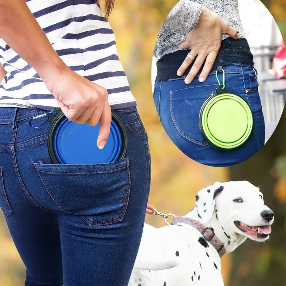 Collapsible Silicone Pet Bowl 350 ml – Foldable Travel Dish with Clip, Blue
