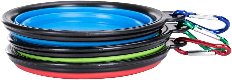 Collapsible Silicone Pet Bowl 350 ml – Foldable Travel Dish with Clip, Blue