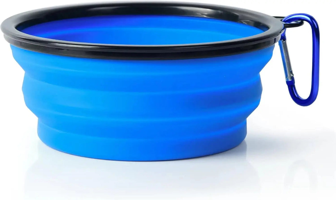 Collapsible Silicone Pet Bowl 350 ml – Foldable Travel Dish with Clip, Blue