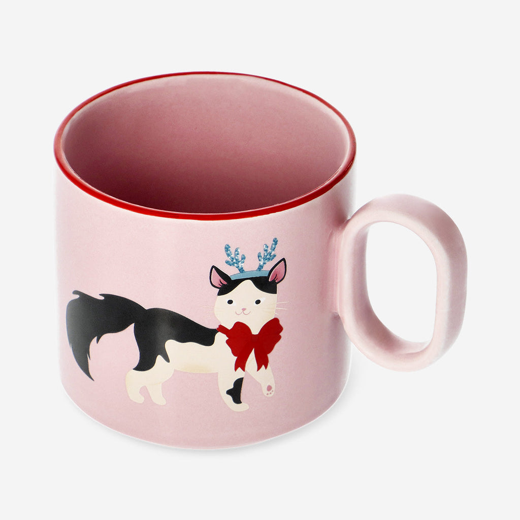 Pink mug with Christmas cats - 300 ml
