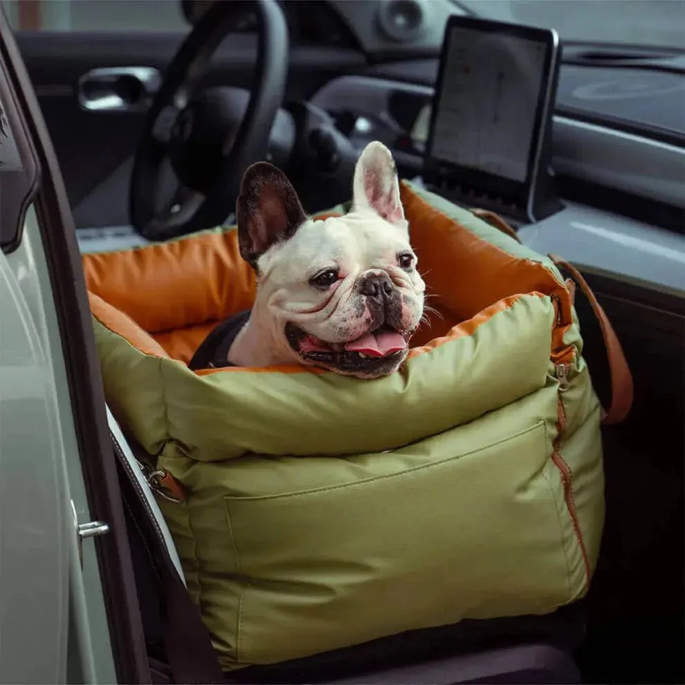 Dog Car Seat & Booster Bed – Faux-Leather, Safety Tether, ISOFIX (Standard–Jumbo Plus)