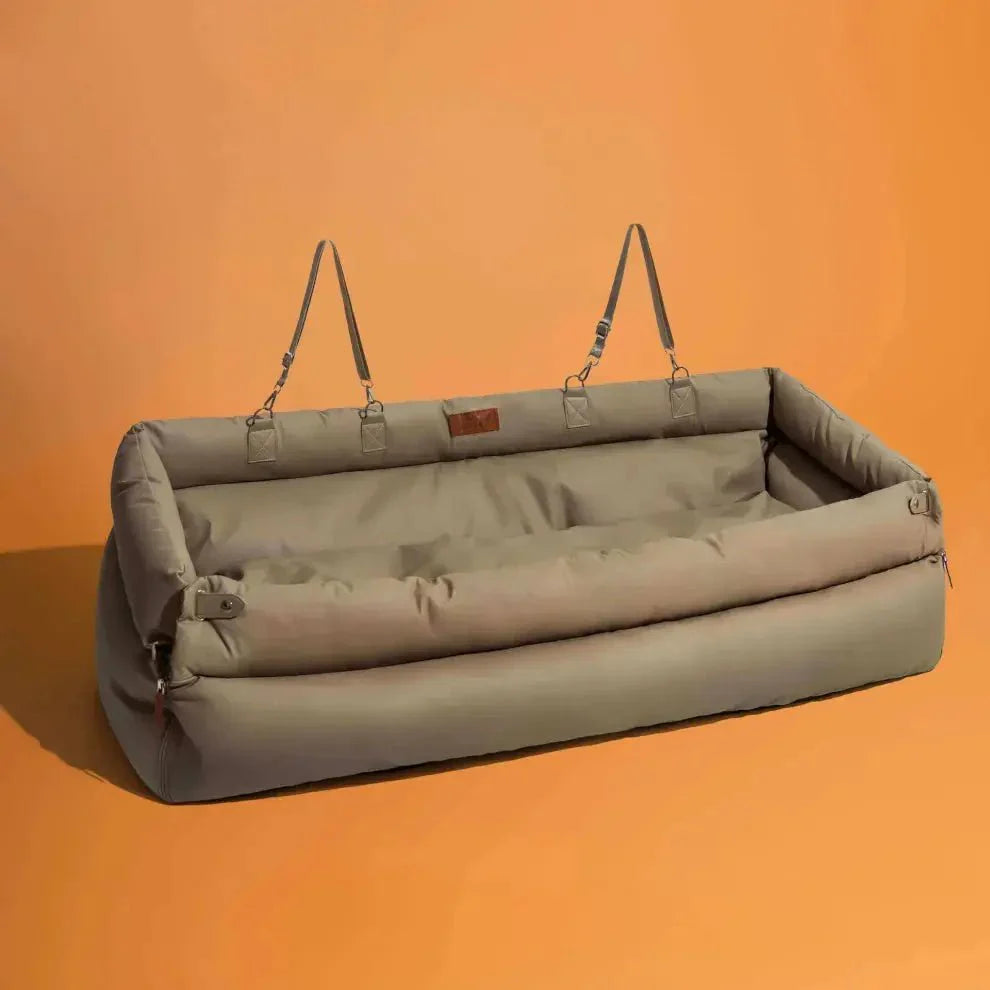 Dog Car Seat & Booster Bed – Faux-Leather, Safety Tether, ISOFIX (Standard–Jumbo Plus)