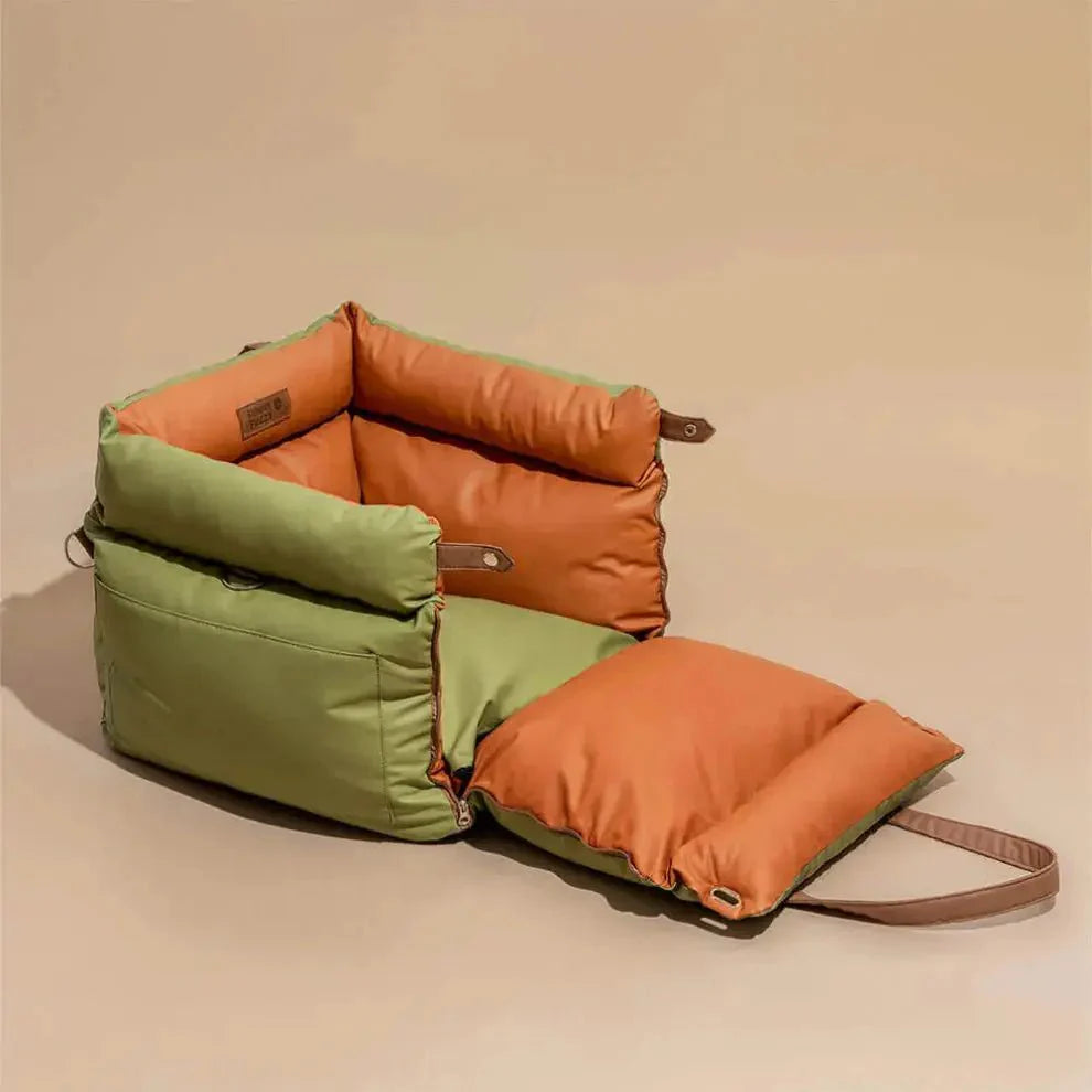 Dog Car Seat & Booster Bed – Faux-Leather, Safety Tether, ISOFIX (Standard–Jumbo Plus)