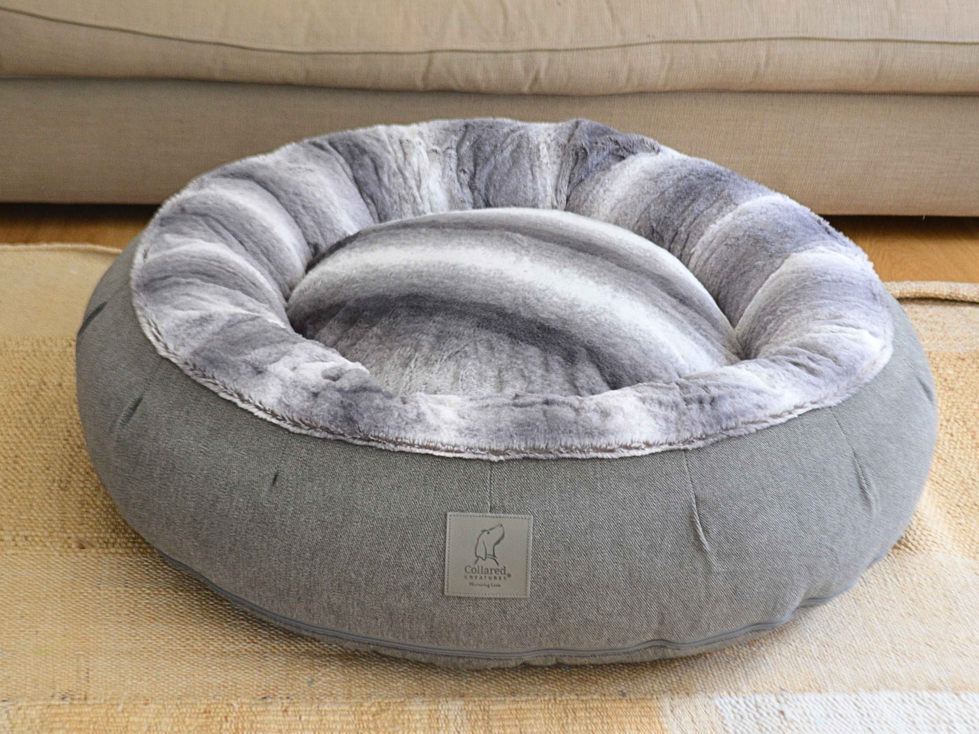 Donut Dog Bed – Grey Luxury Calming Orthopedic Washable Nest for Small to XL Dogs