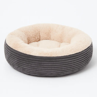 Large Plush Dog Bed for Large Dogs – Washable Cover, Anti-Slip, Calming Bolster (Grey/Cream)