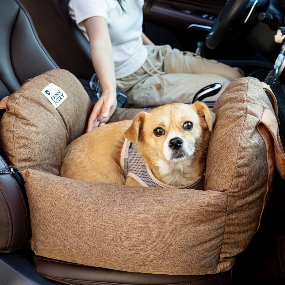 Dog Car Seat Bed – First Class Booster with Safety Belt, Washable Cushion & Travel Carrier