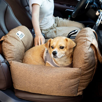 Dog Car Seat Bed – First Class Booster with Safety Belt, Washable Cushion & Travel Carrier